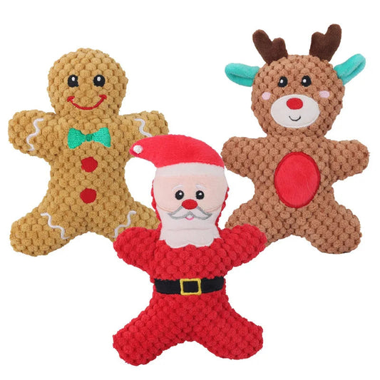 Xmas Pet Dog Plush Noise Chewing Toy Santa Elk Gingerbread Man Donut Cat Dog Christmas Series Cartoon Dog Toy Plush Squeak Toy eprolo