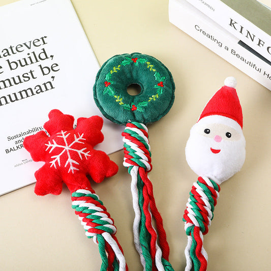 Christmas Cotton Rope Pet Plush Toy Teeth Grinding Durable Cartoon Self Hi Dog Toy Cat Supplies eprolo