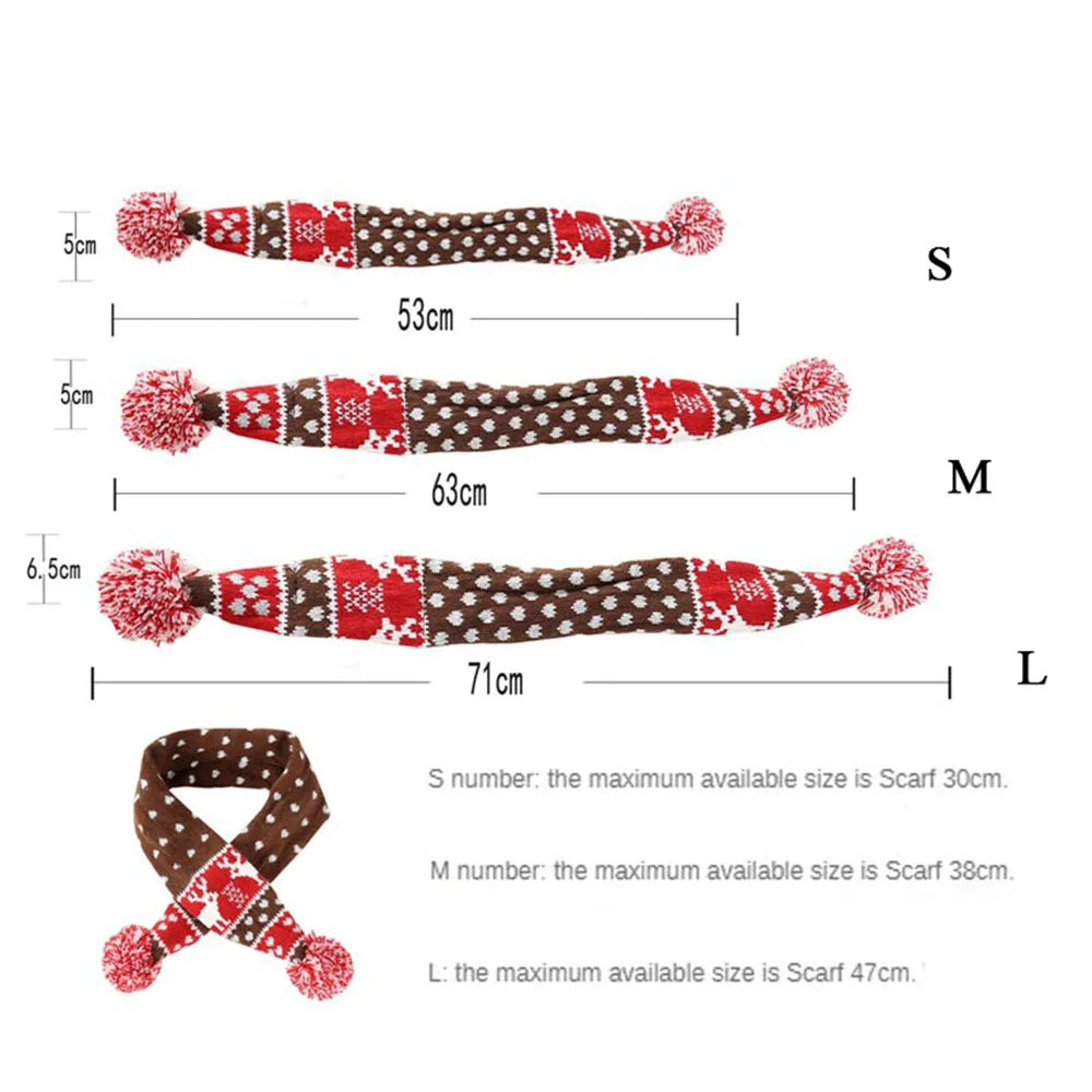 Christmas Dog Scarf Knitted Elk Scarf Striped Hair Ball Pet Scarf Outdoor Winter Warm Cat Dog Scarves Puppy Collar Pet Supplies eprolo