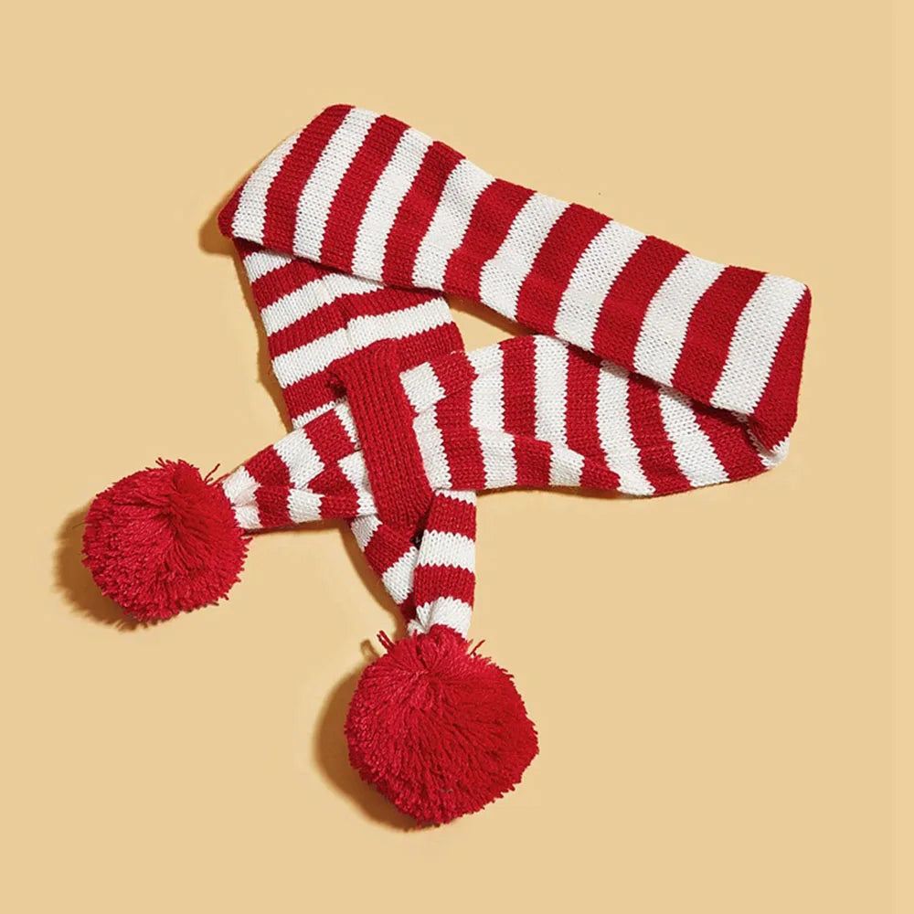 Christmas Dog Scarf Knitted Elk Scarf Striped Hair Ball Pet Scarf Outdoor Winter Warm Cat Dog Scarves Puppy Collar Pet Supplies eprolo