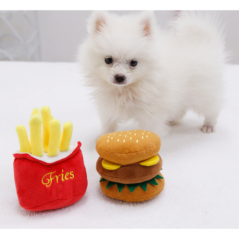 Cute Cat Plush Sound Toy - Adorable Cat Toy with French Fries and Hamburger for Small and Medium Dogs and Teddy Bears eprolo