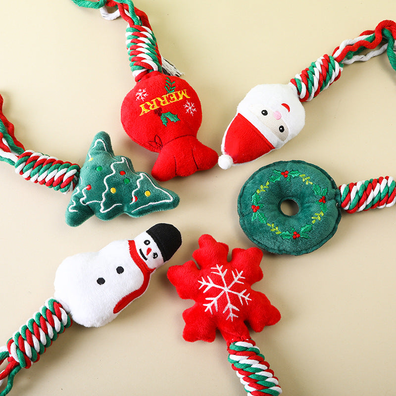 Christmas Cotton Rope Pet Plush Toy Teeth Grinding Durable Cartoon Self Hi Dog Toy Cat Supplies eprolo