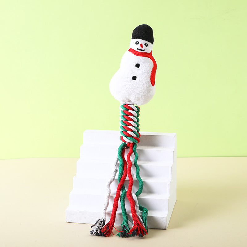 Christmas Cotton Rope Pet Plush Toy Teeth Grinding Durable Cartoon Self Hi Dog Toy Cat Supplies eprolo