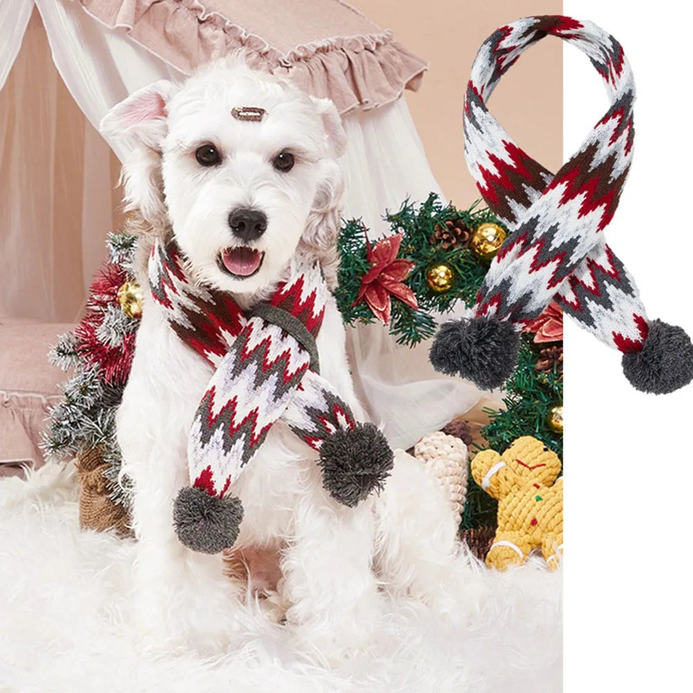 Christmas Dog Scarf Knitted Elk Scarf Striped Hair Ball Pet Scarf Outdoor Winter Warm Cat Dog Scarves Puppy Collar Pet Supplies eprolo