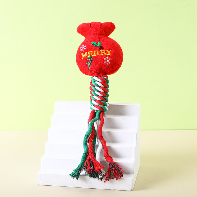 Christmas Cotton Rope Pet Plush Toy Teeth Grinding Durable Cartoon Self Hi Dog Toy Cat Supplies eprolo