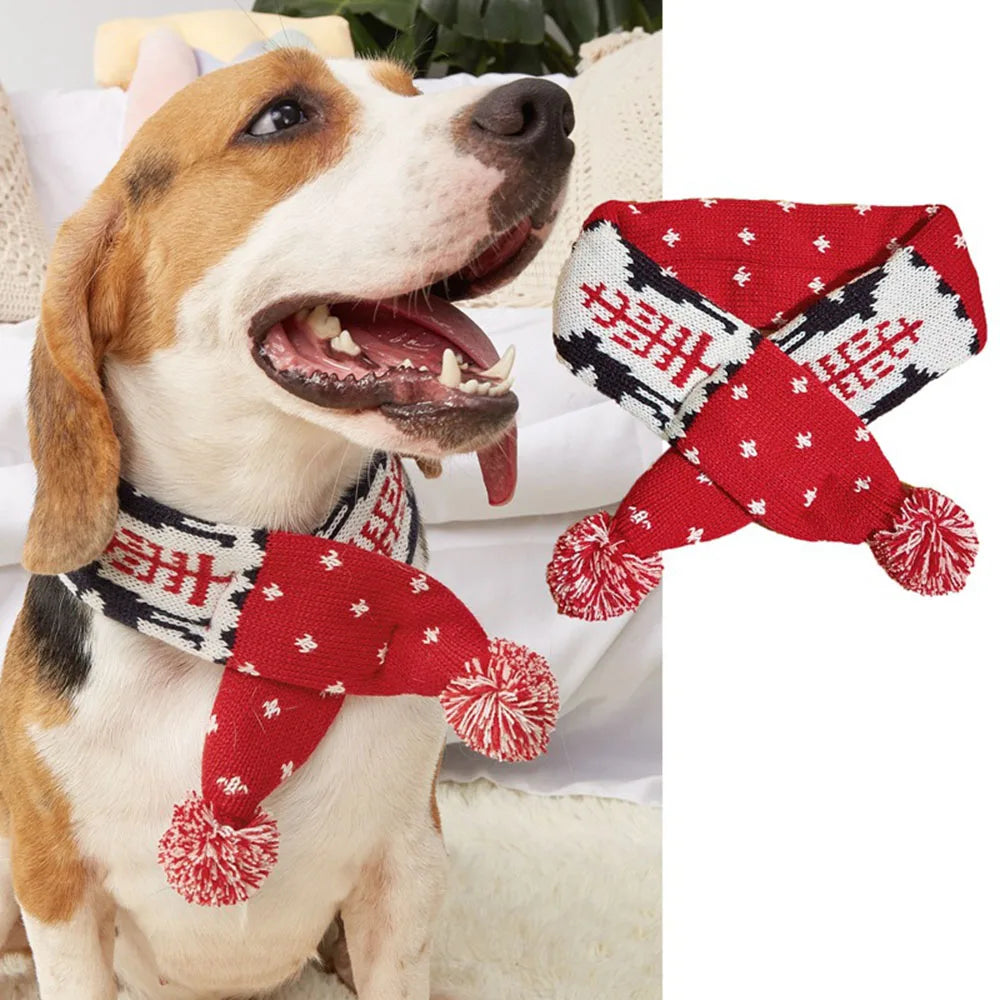 Christmas Dog Scarf Knitted Elk Scarf Striped Hair Ball Pet Scarf Outdoor Winter Warm Cat Dog Scarves Puppy Collar Pet Supplies eprolo