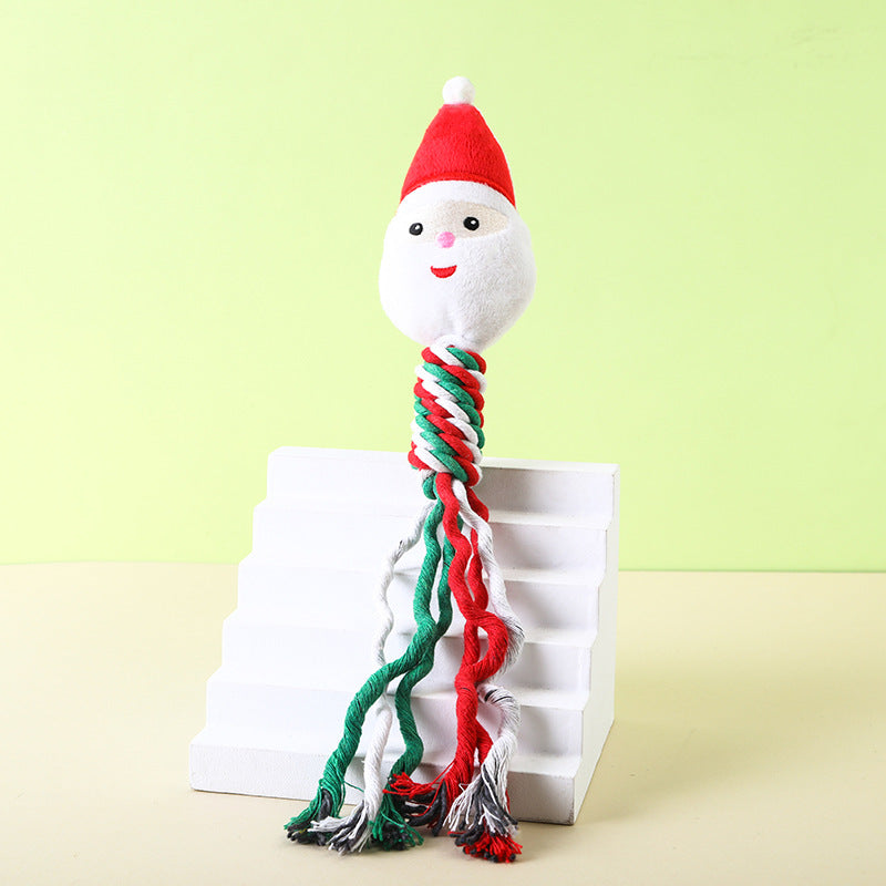 Christmas Cotton Rope Pet Plush Toy Teeth Grinding Durable Cartoon Self Hi Dog Toy Cat Supplies eprolo