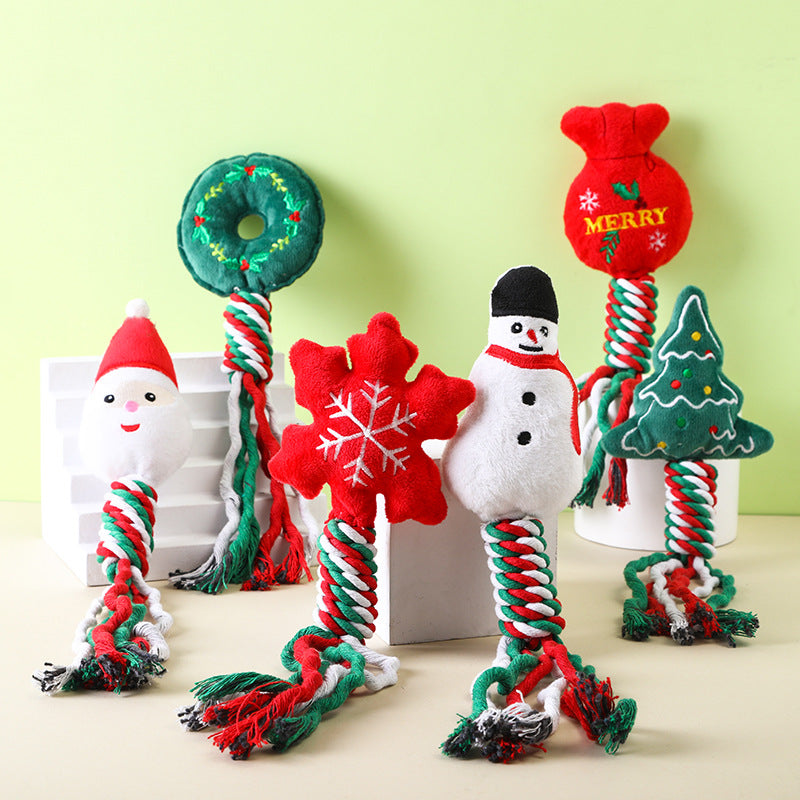Christmas Cotton Rope Pet Plush Toy Teeth Grinding Durable Cartoon Self Hi Dog Toy Cat Supplies eprolo
