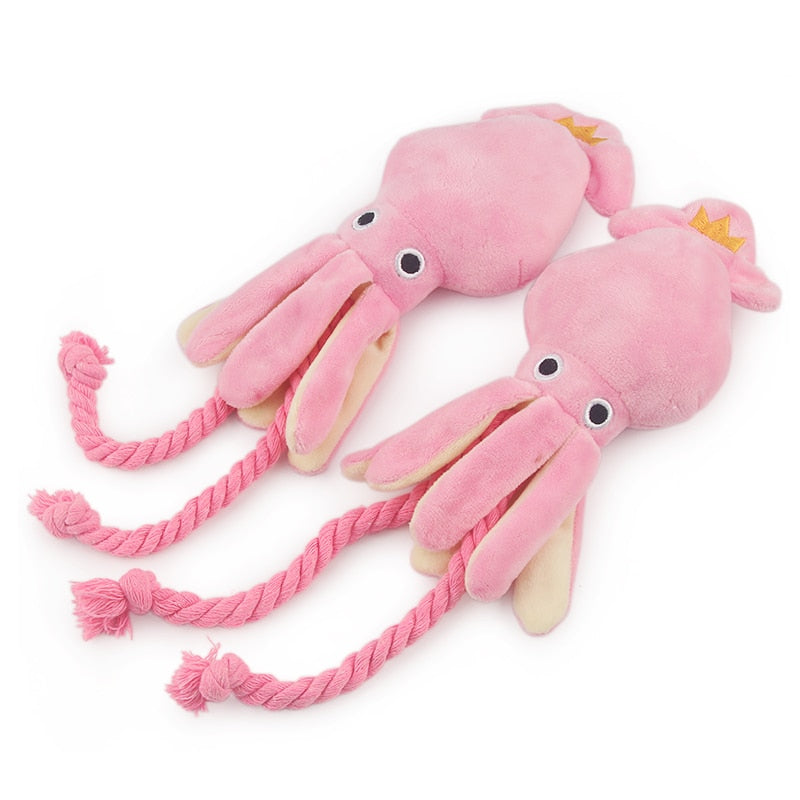 Cute Squid Small Dog Toy Sound BB Plush Pet Puppy Rope Toys Pink Chew Squeak Toys For Cat eprolo