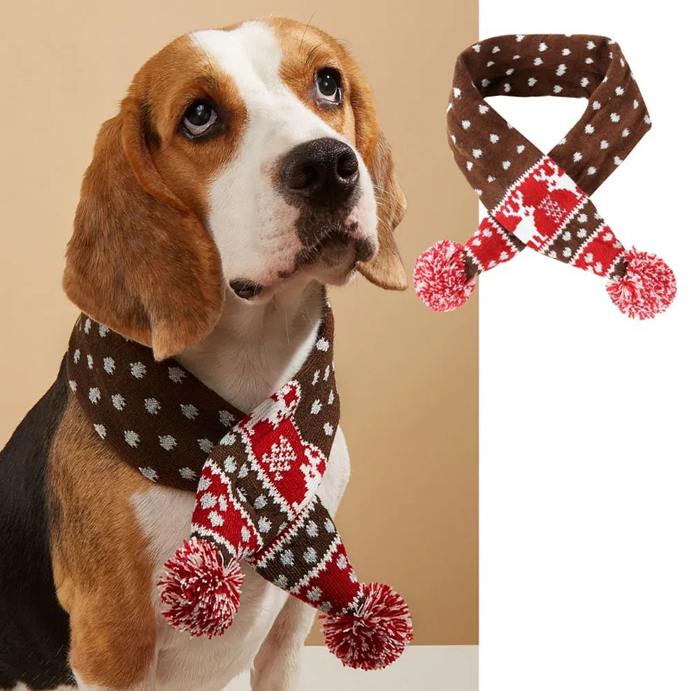 Christmas Dog Scarf Knitted Elk Scarf Striped Hair Ball Pet Scarf Outdoor Winter Warm Cat Dog Scarves Puppy Collar Pet Supplies eprolo