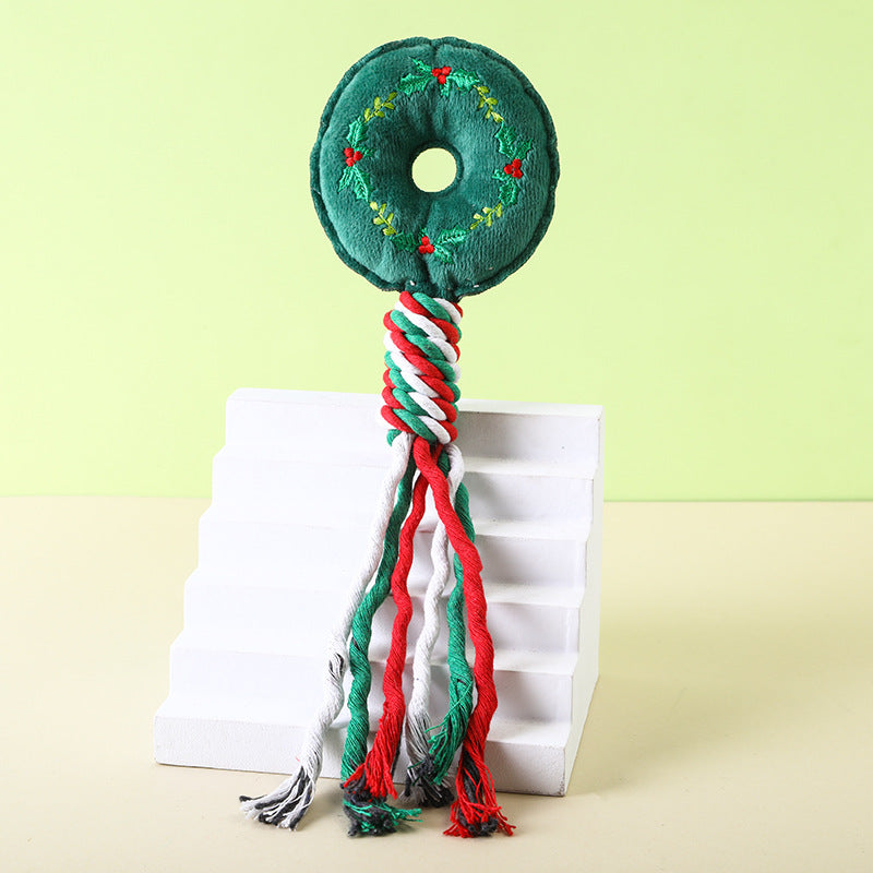 Christmas Cotton Rope Pet Plush Toy Teeth Grinding Durable Cartoon Self Hi Dog Toy Cat Supplies eprolo