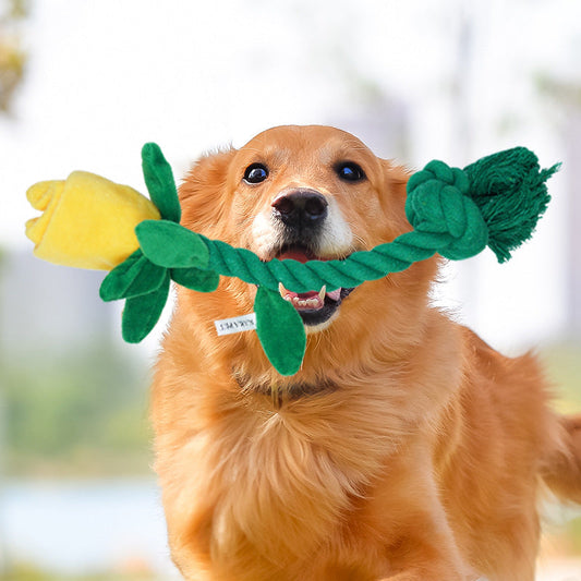 Dog Toy Rose Flower Plush Durable Biting Tooth Cleaning Cotton Rope Knot Crinkle Sound Self-Entertainment Interactive Pet Product eprolo