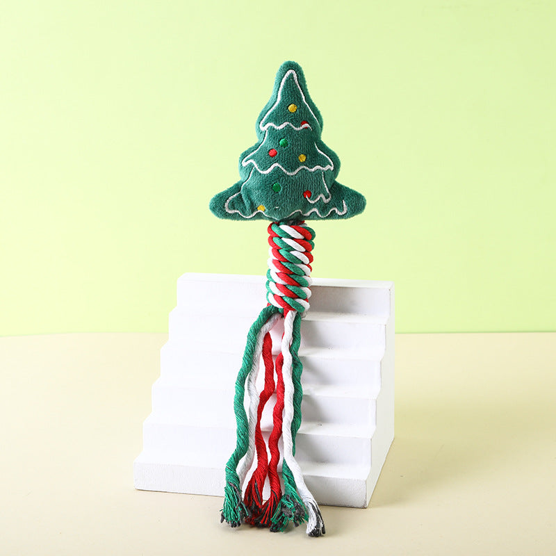 Christmas Cotton Rope Pet Plush Toy Teeth Grinding Durable Cartoon Self Hi Dog Toy Cat Supplies eprolo
