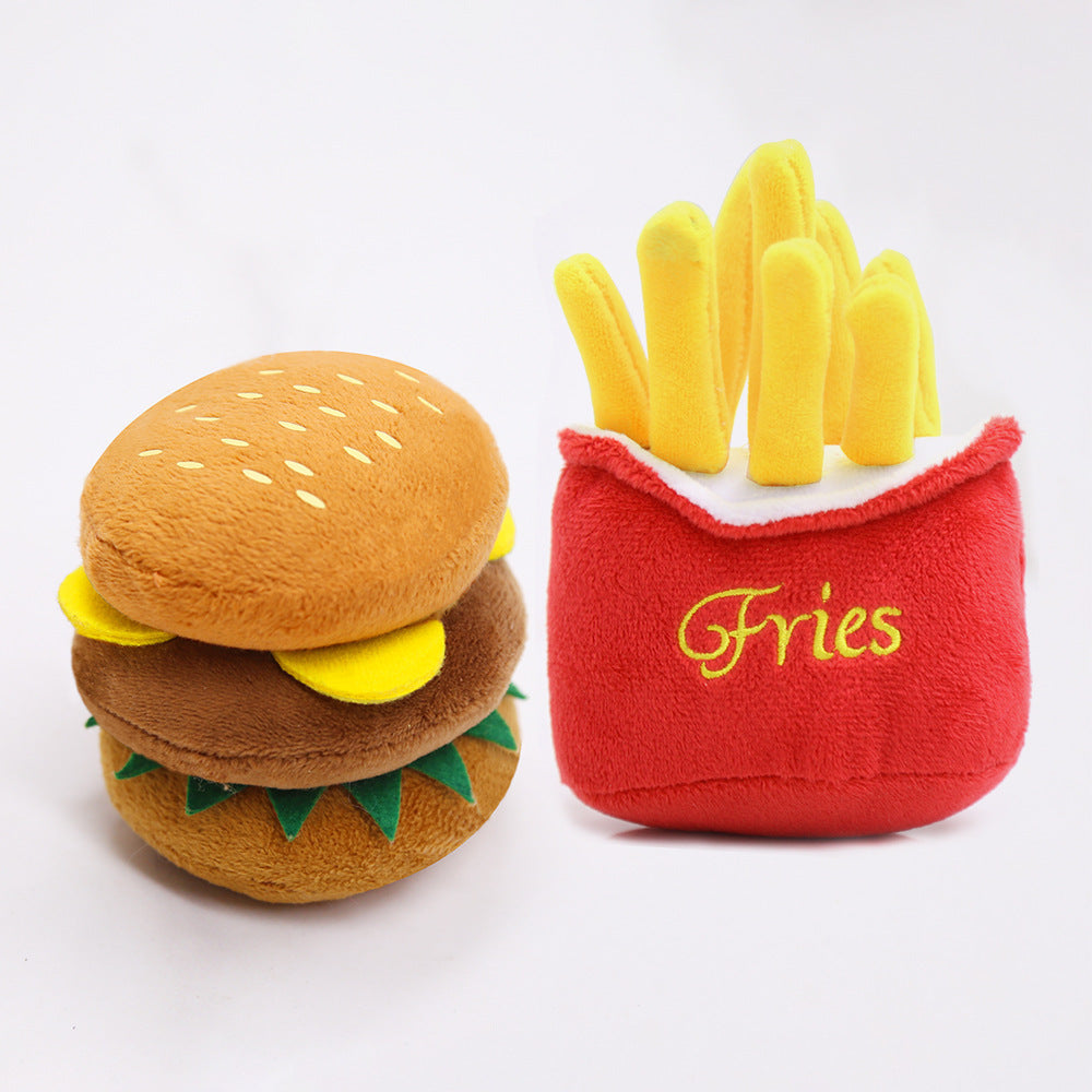 Cute Cat Plush Sound Toy - Adorable Cat Toy with French Fries and Hamburger for Small and Medium Dogs and Teddy Bears eprolo