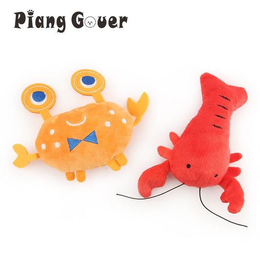 2PCS Lobster Plush Squeaky Dog Toy Cartoon Crab Puppy Pet Toy Soft Mini Pet Supplies For Cat eprolo